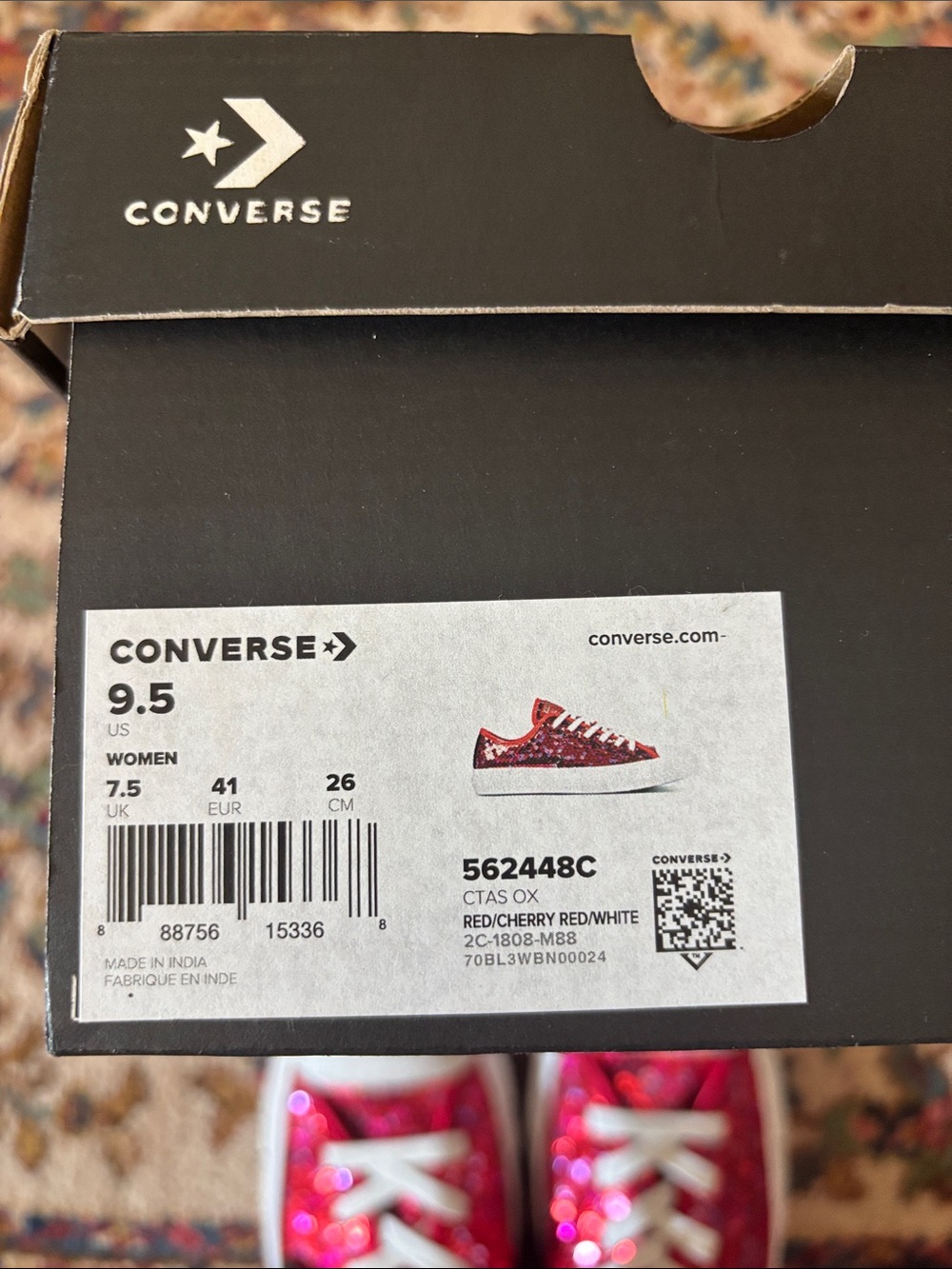 Converse Women’s Red Sequin Low Top Sneakers - Picture 2 of 4